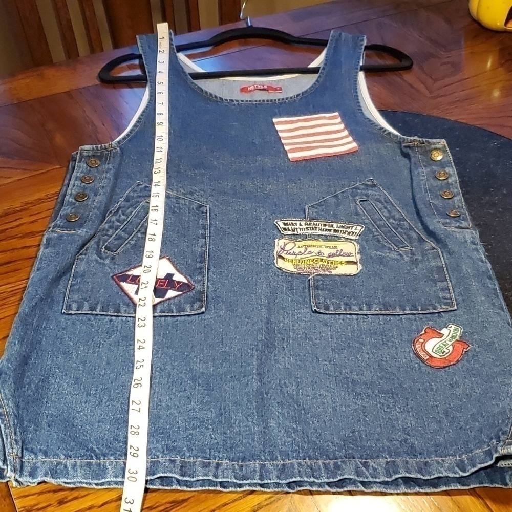 HSTYLE Korean Denim Side Snap Embroidered Patches Mini Dress Size Small - Picture 11 of 13